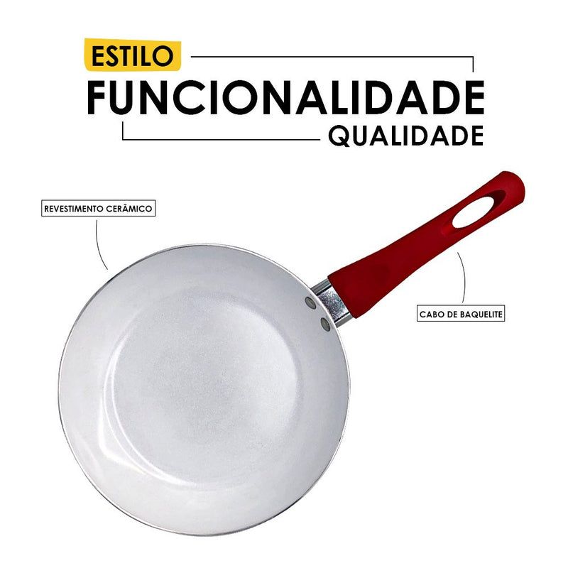 Frigideira com Revestimento Cerâmico Antiaderente e Cabo de Baquelite 20cm - Vermelho