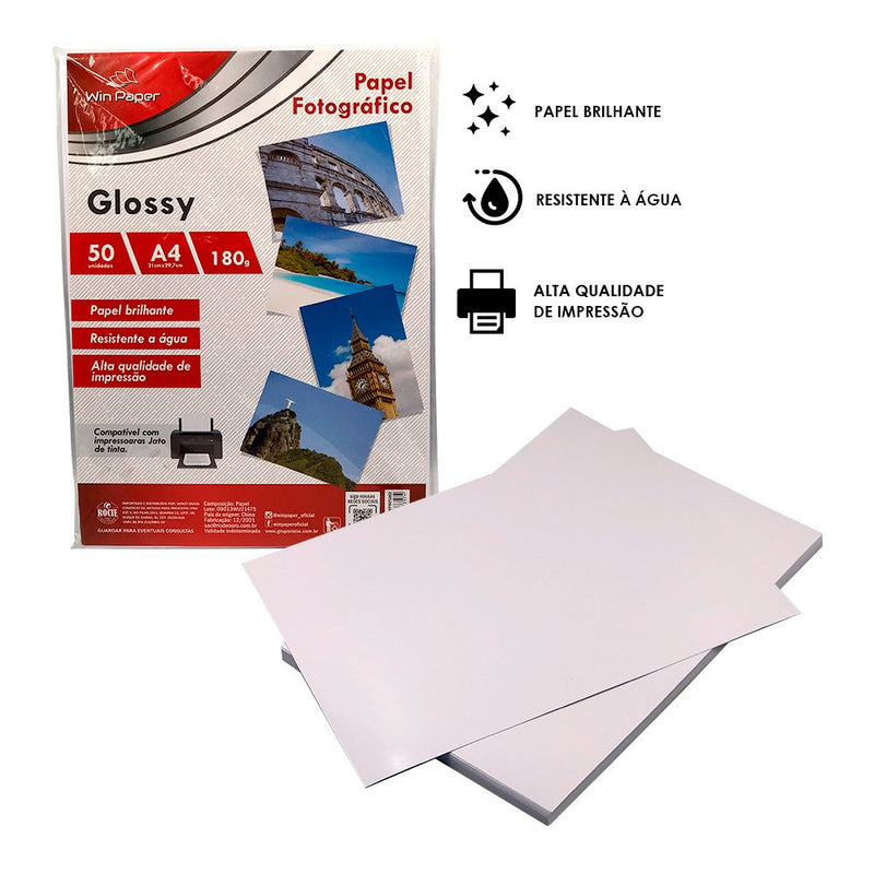 Papel Fotográfico A4 Glossy 180g 50 Folhas