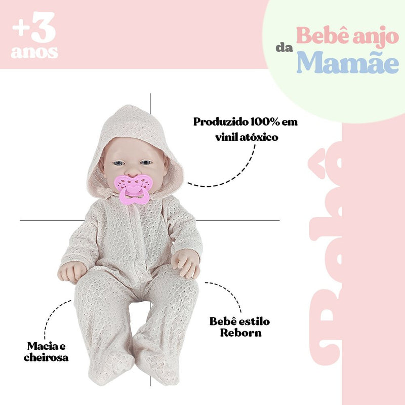 Boneca Bebê Reborn Anjo Com Macacão e Acessórios