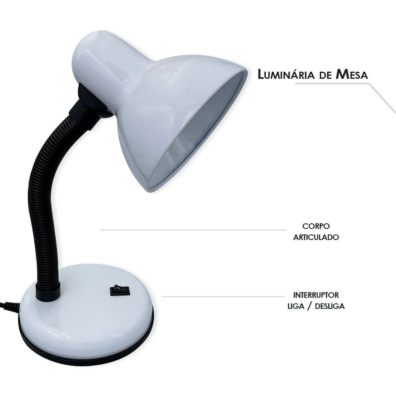 Luminária de Mesa Flexível Cômoda Escrivaninha