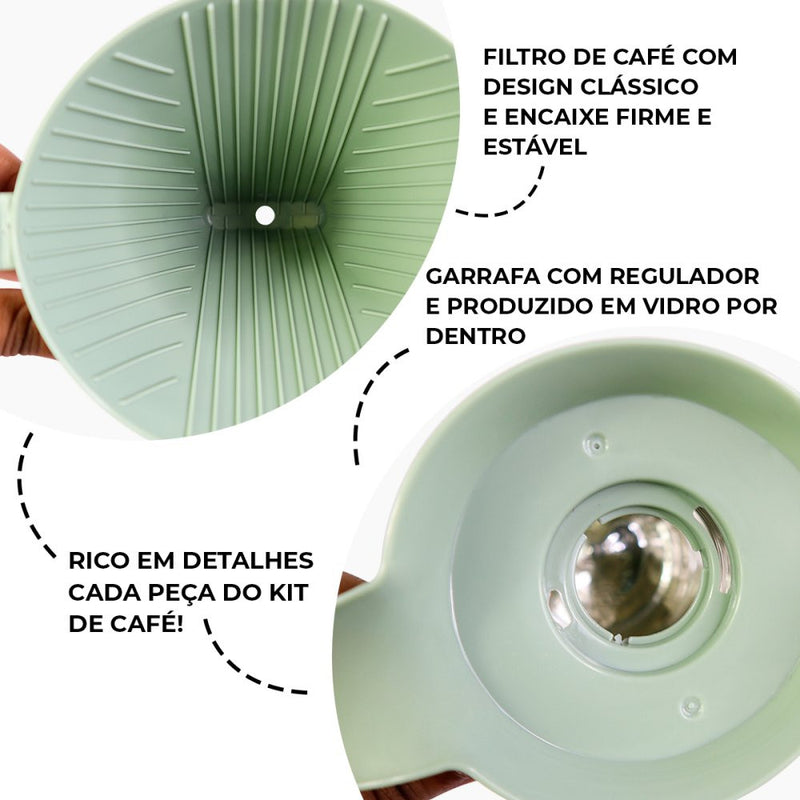 Kit Garrafa Termica Café Prático com Açucareiro com Colher e Suporte para Filtro - Verde