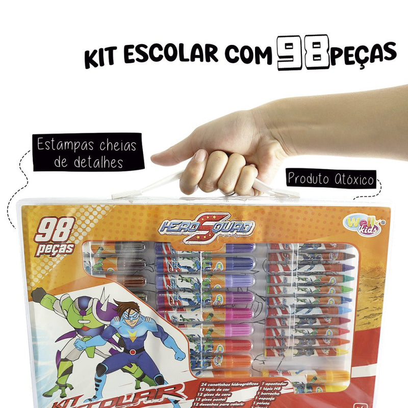 Maleta Kit Escolar com 98 Peças Hero Squad