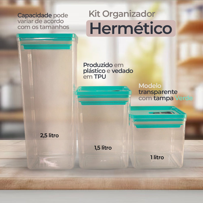 Kit Organizador Hermético Dubai Verde Tiffany 5 Litros