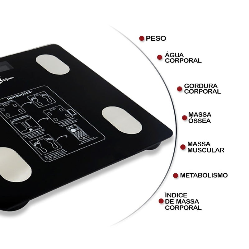 Balança Digital Corporal Bioimpedância Aplicativo Bluetooth 140kg