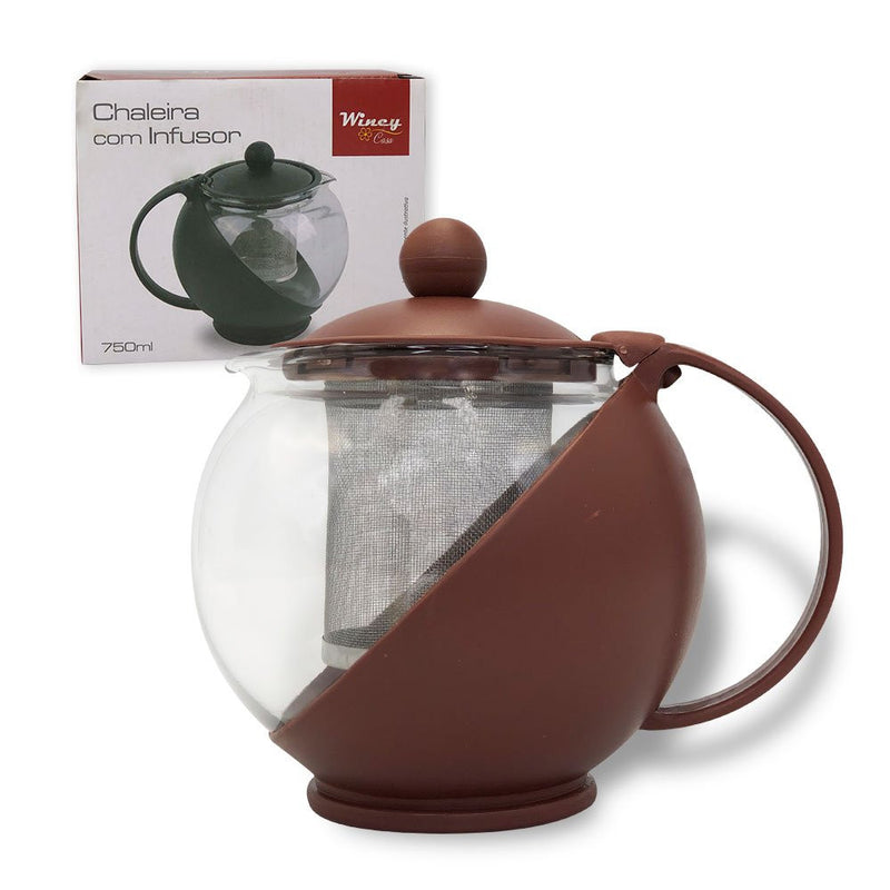 Chaleira Vidro Infusor Aço Inox Bule Chá Café - 750ml