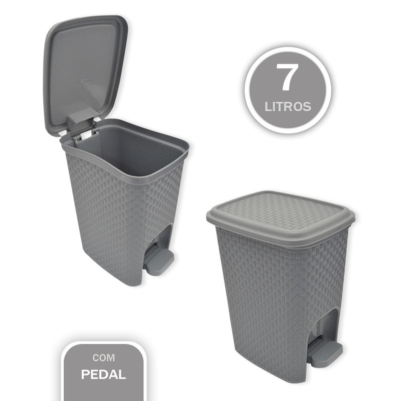 Lixeira com Pedal Trama Rattan 7 litros Cinza