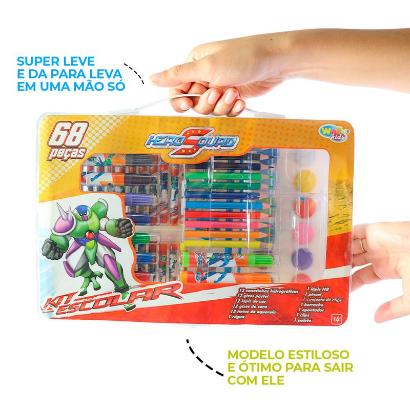 Maleta Kit Escolar com 68 Peças Hero Squad