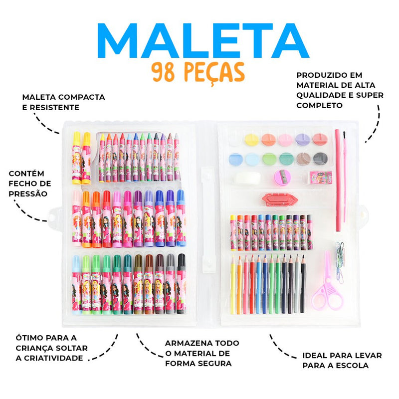 Maleta Kit Escolar com 98 Peças Glam Girls